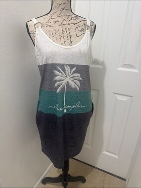 Simple Colorblock Palm Tank Dress - White, Teal & Gray